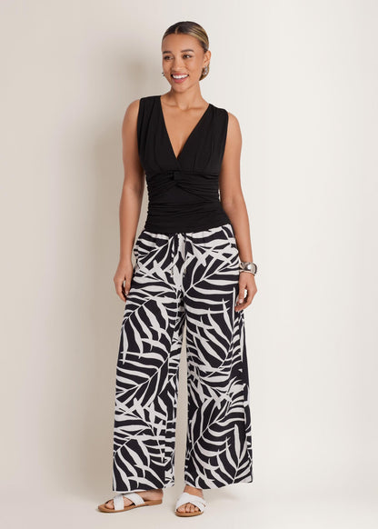 Wide Leg Linen Pant Bicolor Palm | Venus Cost Saving
