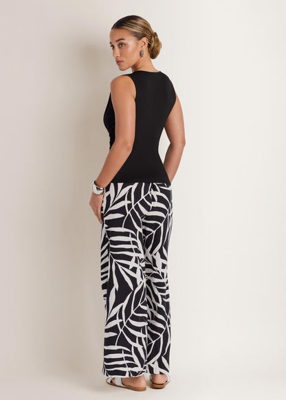 Wide Leg Linen Pant Bicolor Palm | Venus Cost Saving