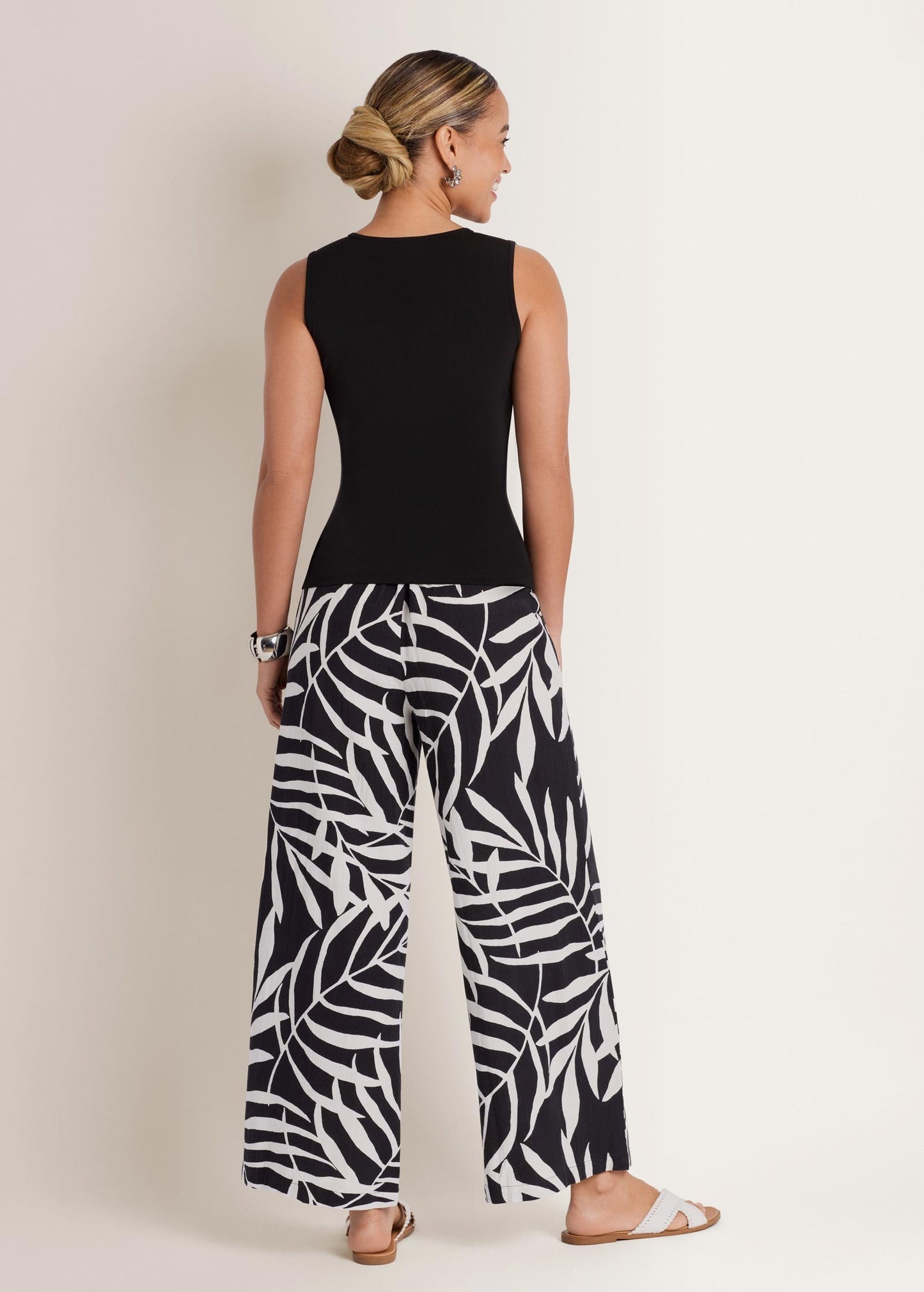 Wide Leg Linen Pant Bicolor Palm | Venus Cost Saving