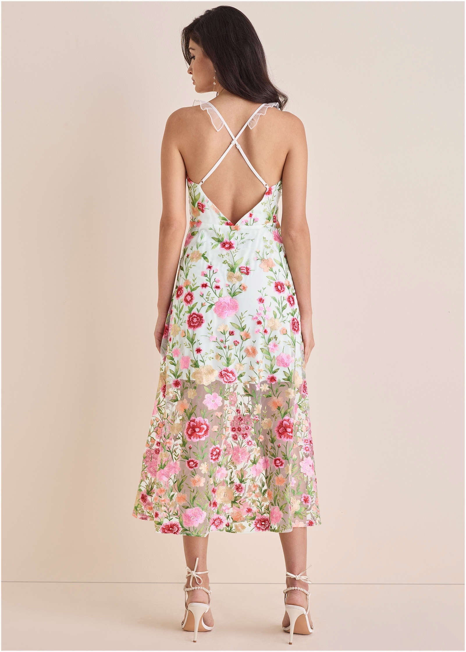 Sheer Embroidered Maxi Dress White Multi | Venus Affordable