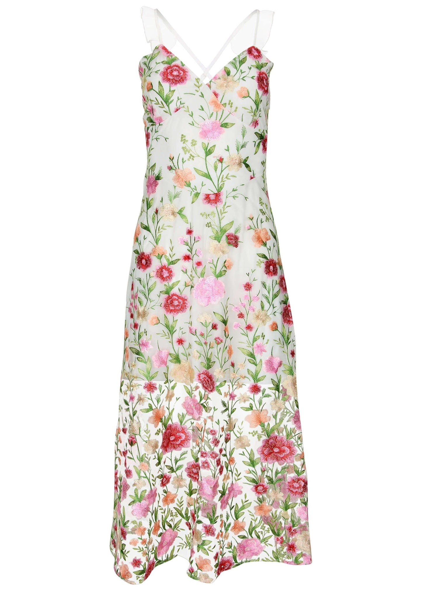 Sheer Embroidered Maxi Dress White Multi | Venus Affordable