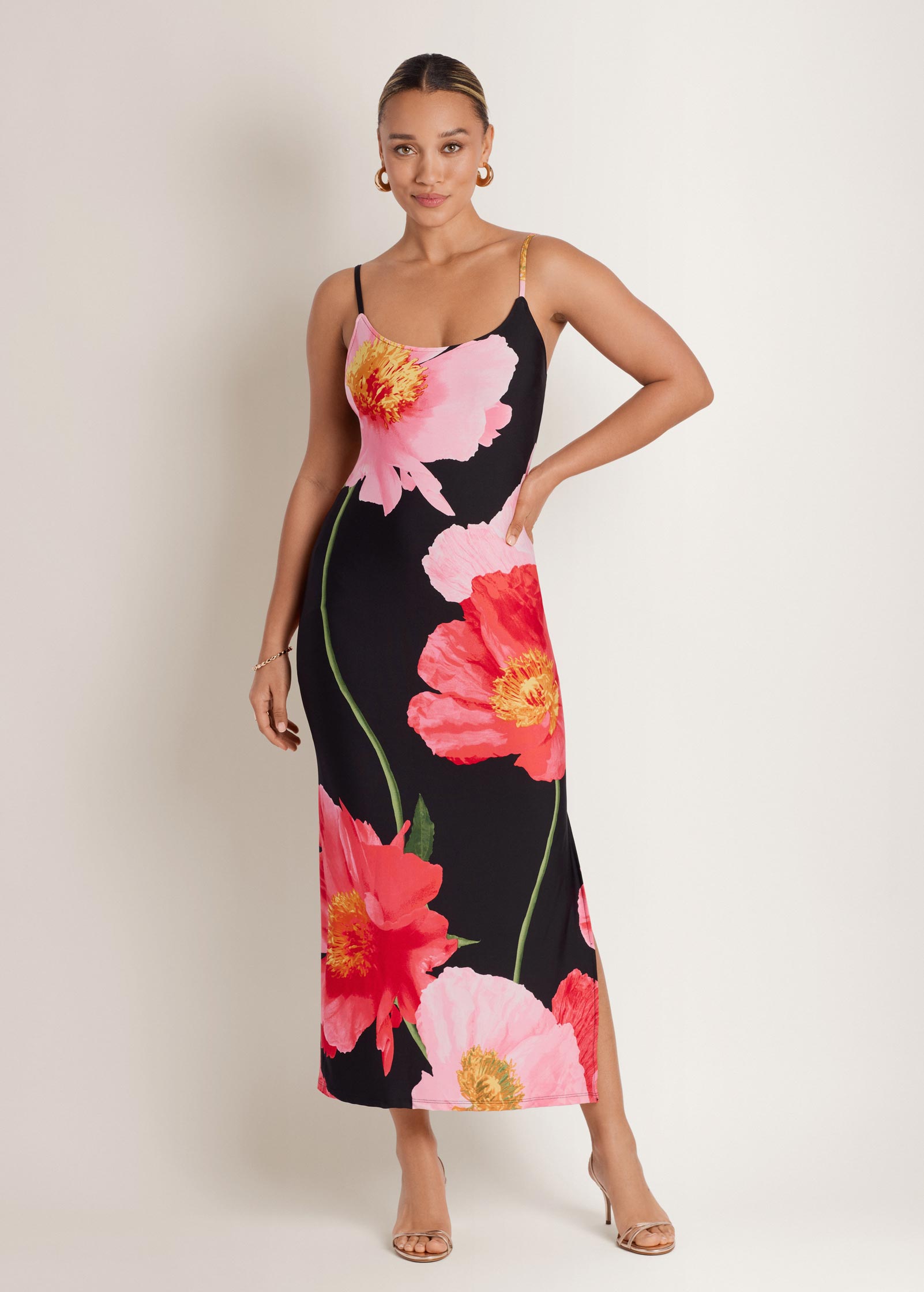 Large Poppies Maxi Dress Black Floral | Venus Budget Friendly