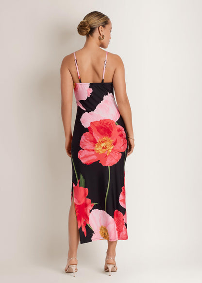 Large Poppies Maxi Dress Black Floral | Venus Budget Friendly