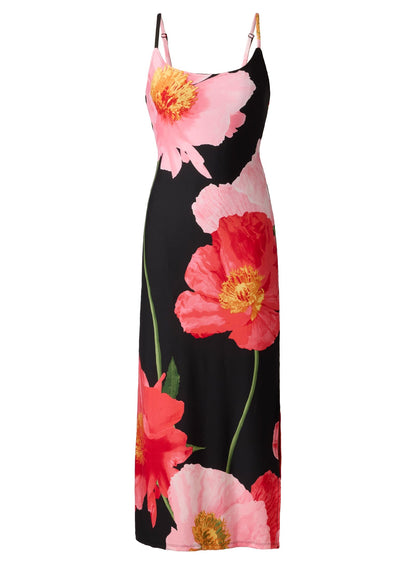 Large Poppies Maxi Dress Black Floral | Venus Budget Friendly