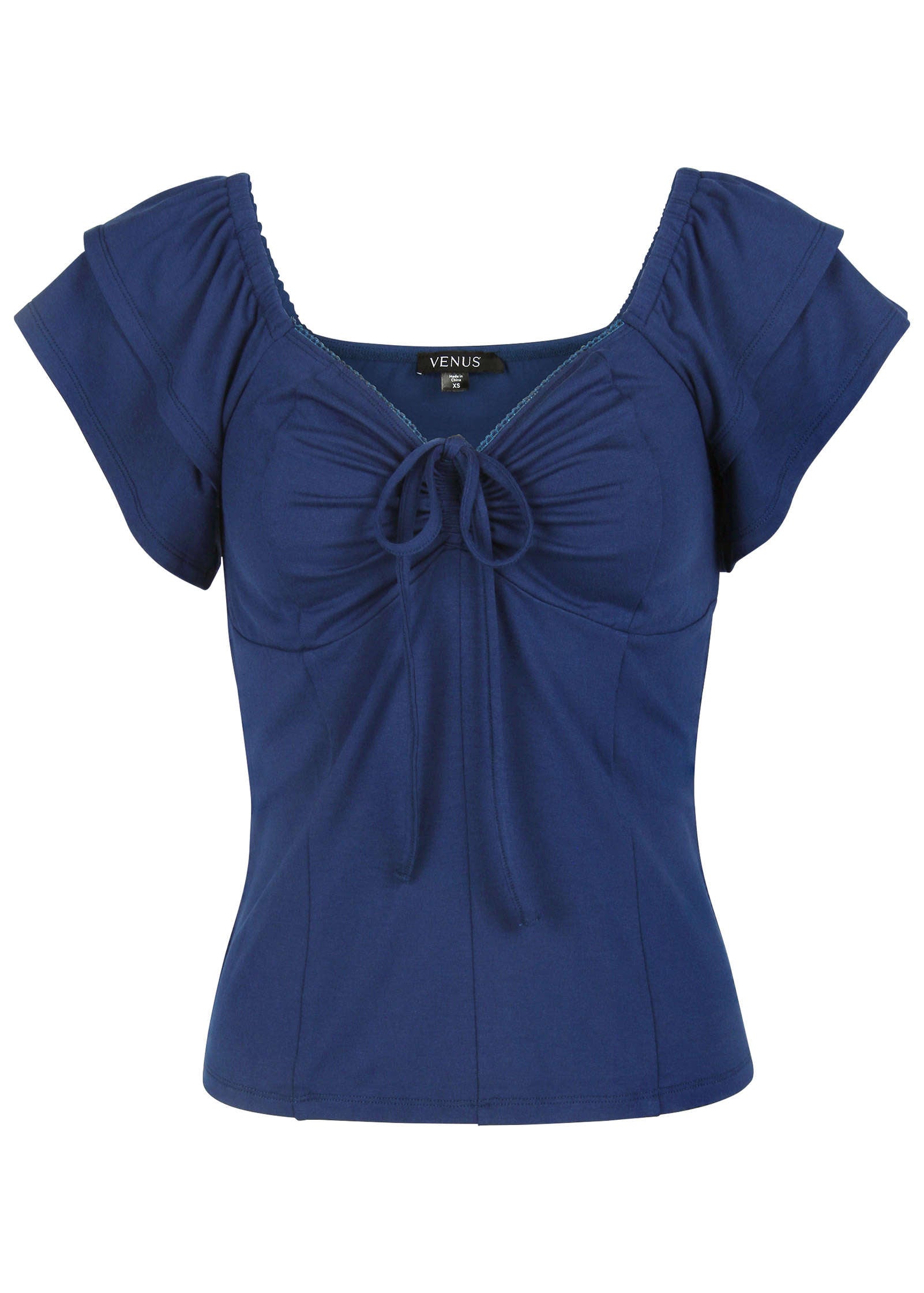 Ruffle Tie Front Short Sleeve Bellweather Blue | Venus Popular Choice