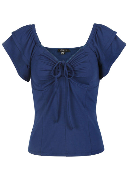 Ruffle Tie Front Short Sleeve Bellweather Blue | Venus Popular Choice