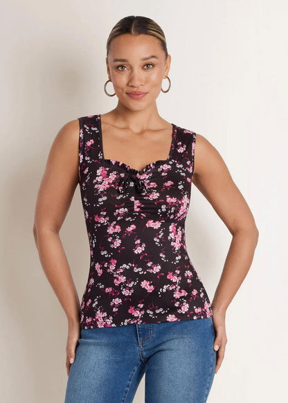 Tie-Front Floral Top Black Multi | Venus Customer Favorite
