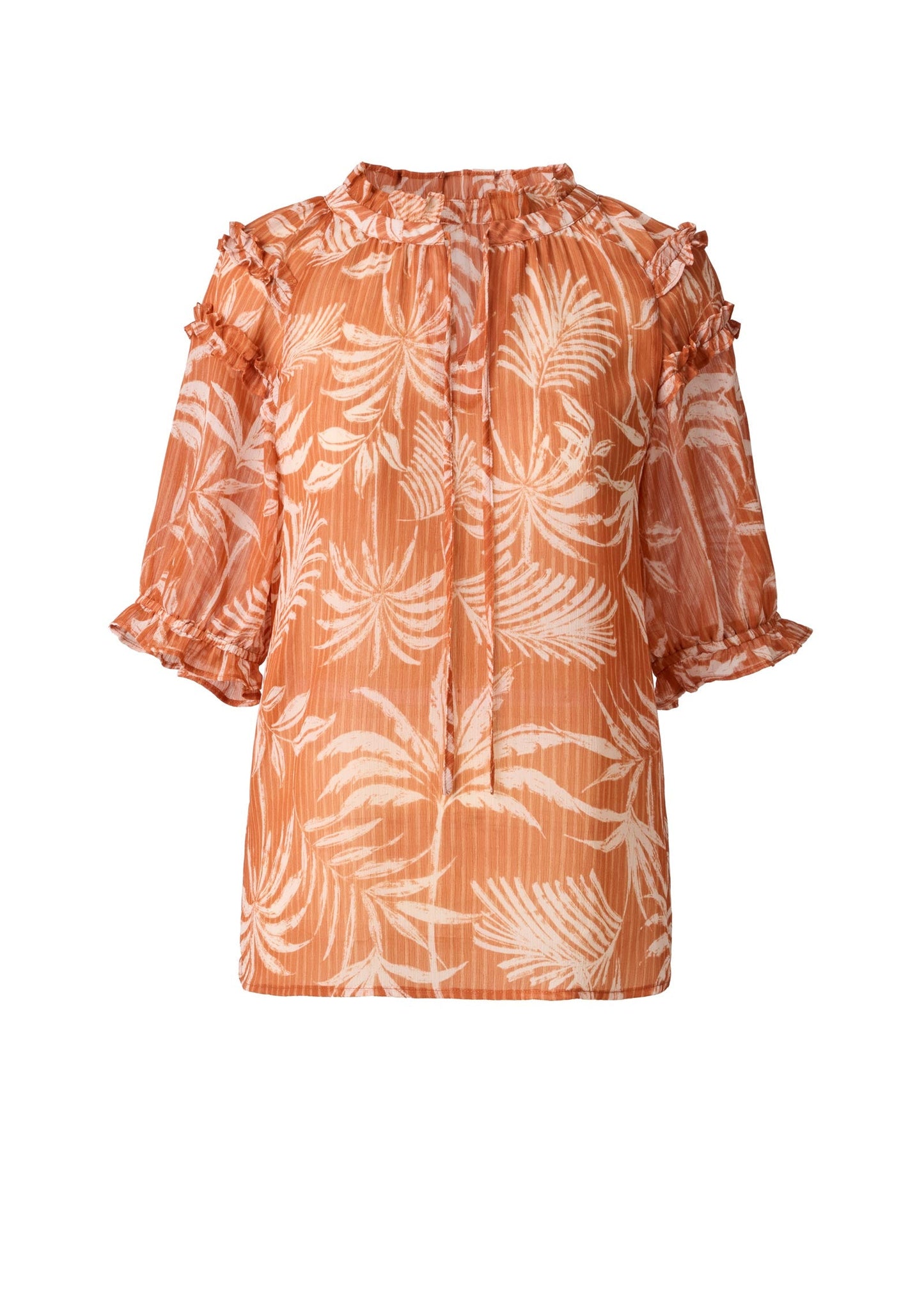 Short Sleeve Ruffle Top Pinstripe Palm | Venus Limited Edition