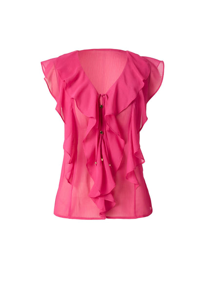 Tie-Front Ruffle Top Fuchsia | Venus Sale