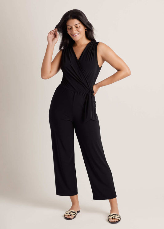 Jersey Wrap Jumpsuit Jet Black | Venus Affordable