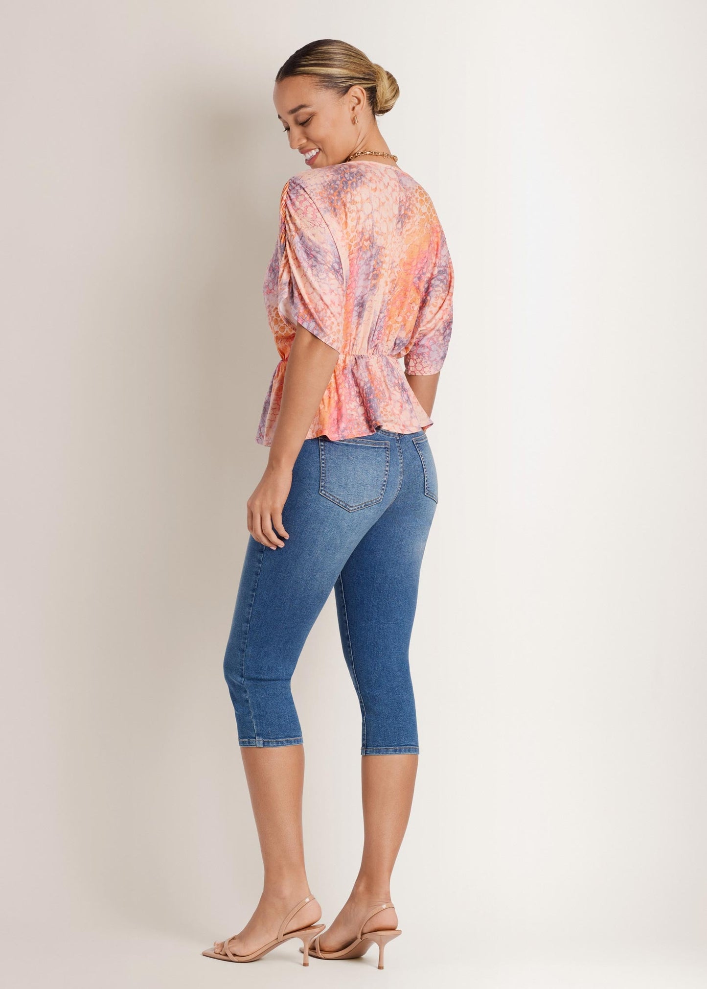 V-Neck Dolman Sleeve Top Orange Multi | Venus Budget Friendly