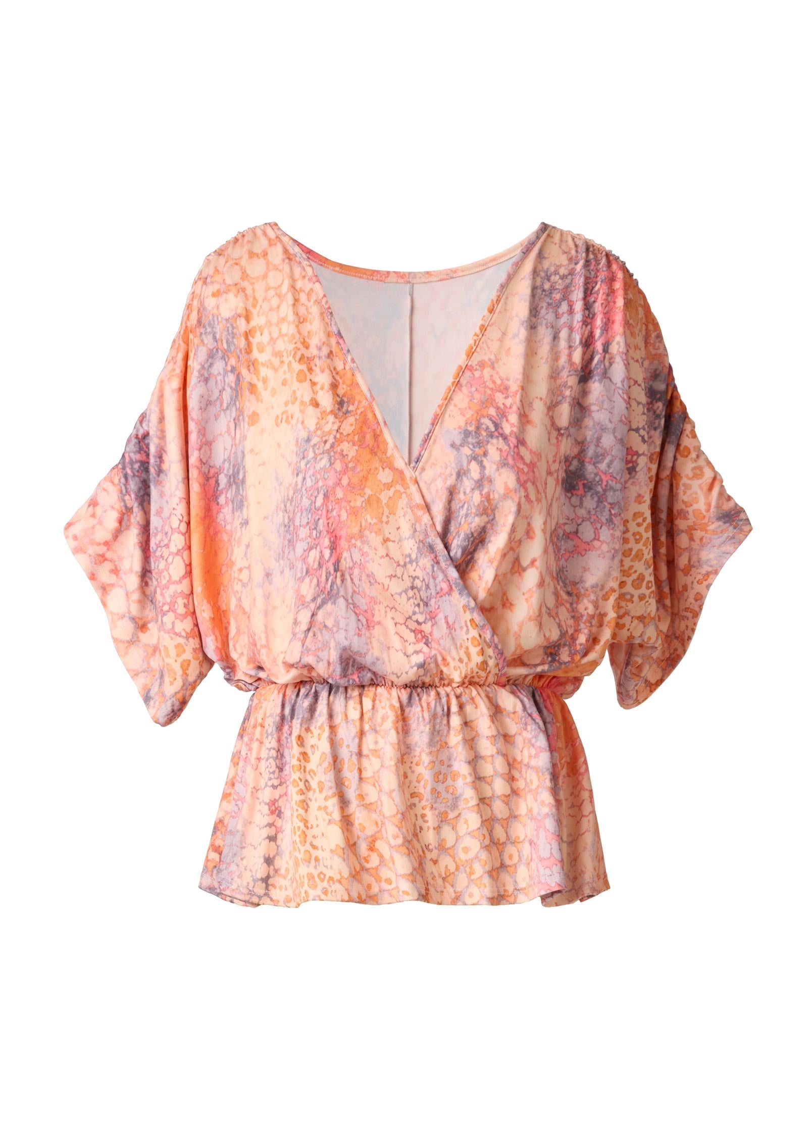 V-Neck Dolman Sleeve Top Orange Multi | Venus Budget Friendly