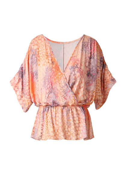 V-Neck Dolman Sleeve Top Orange Multi | Venus Budget Friendly