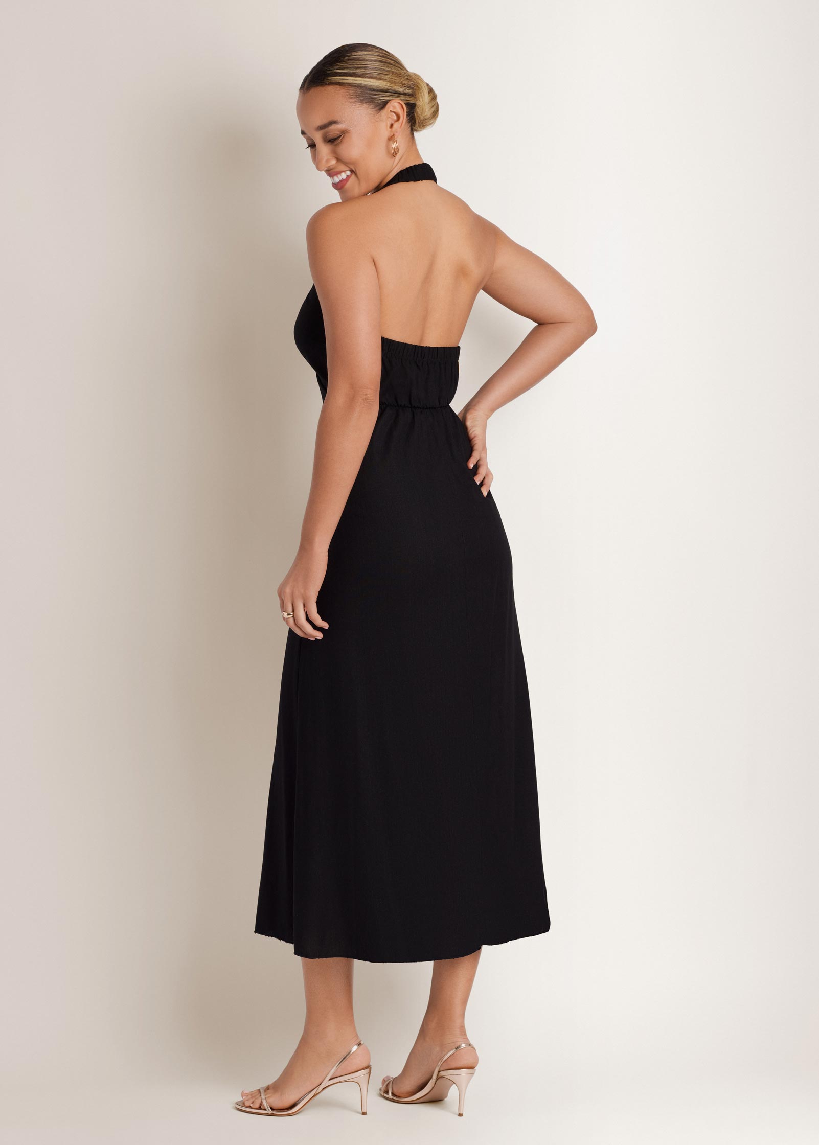 Linen Halter Maxi Slvls Jet Black | Venus Great Deal