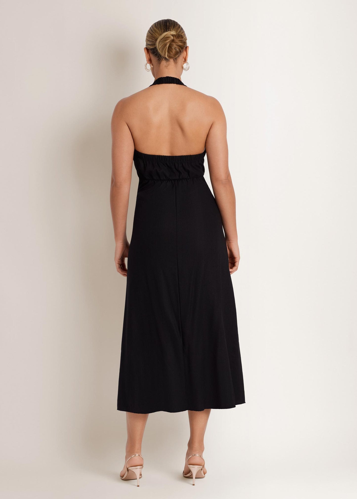 Linen Halter Maxi Slvls Jet Black | Venus Great Deal