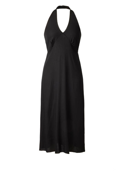 Linen Halter Maxi Slvls Jet Black | Venus Great Deal