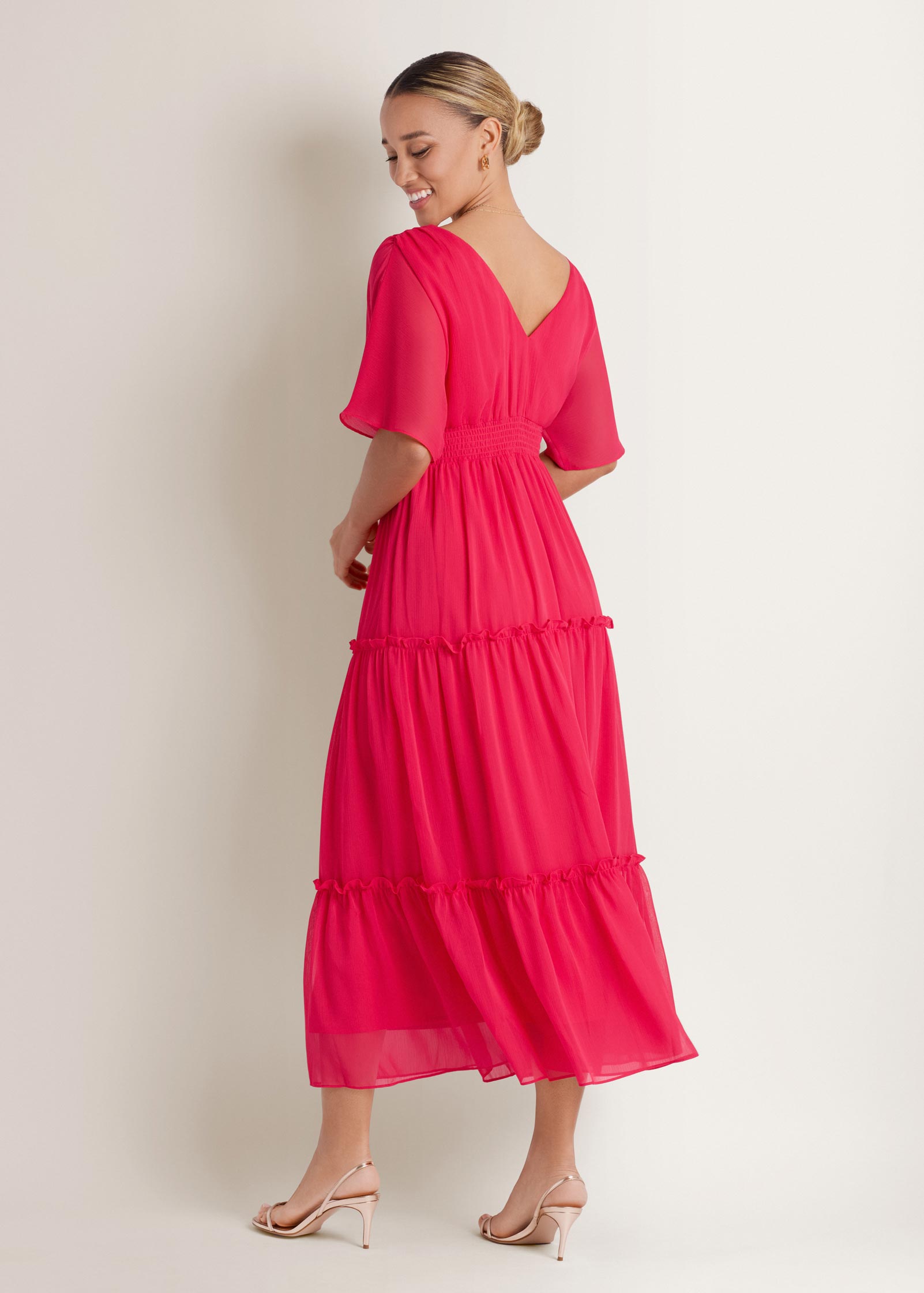 Flutter Sleeve Maxi Dress Rose Red | Venus Special Offer