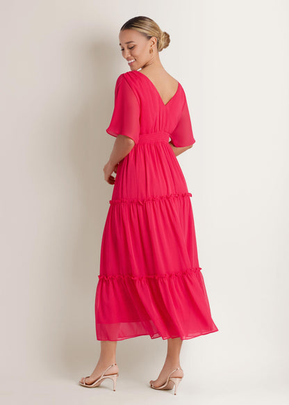 Flutter Sleeve Maxi Dress Rose Red | Venus Special Offer