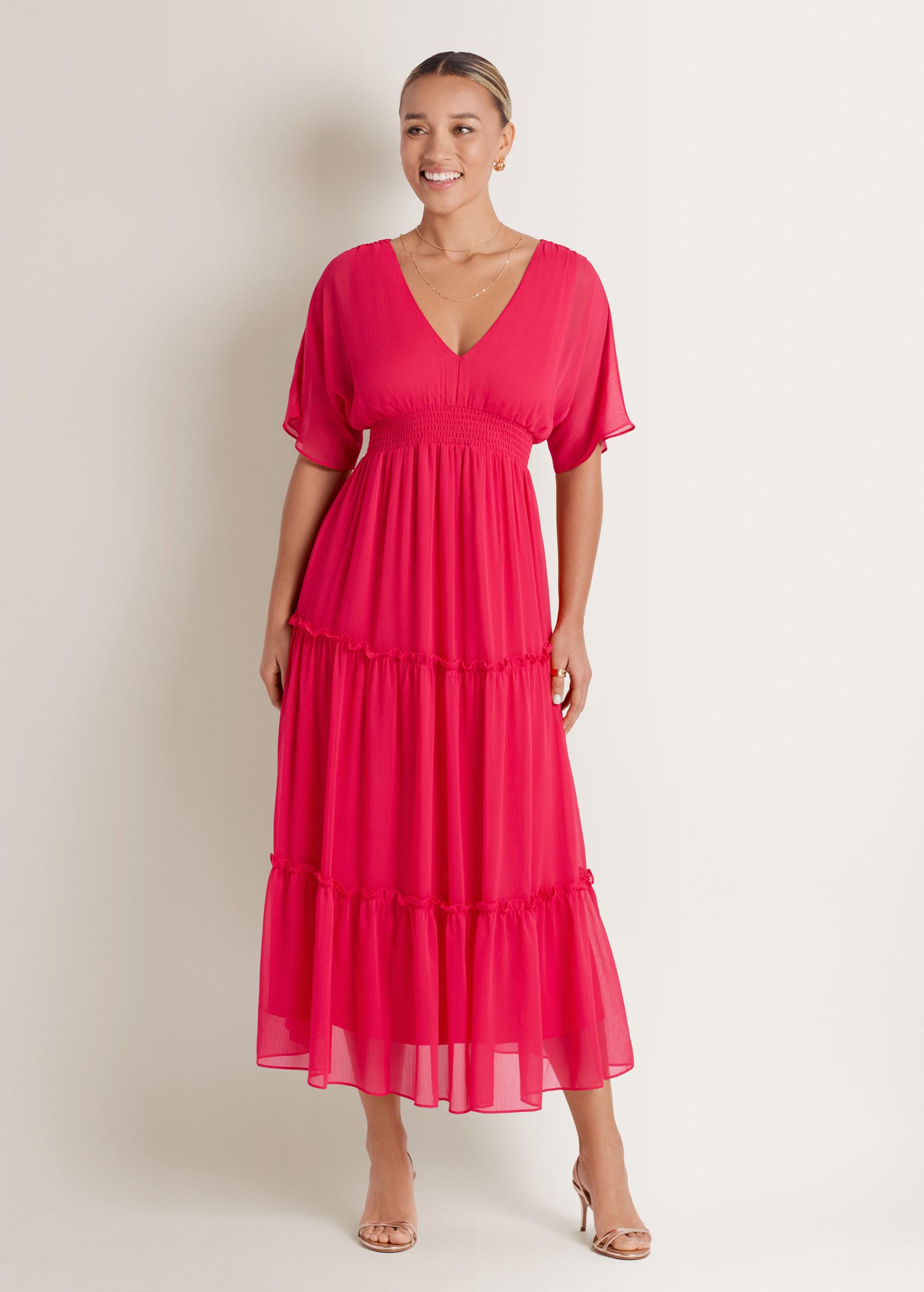 Flutter Sleeve Maxi Dress Rose Red | Venus Special Offer