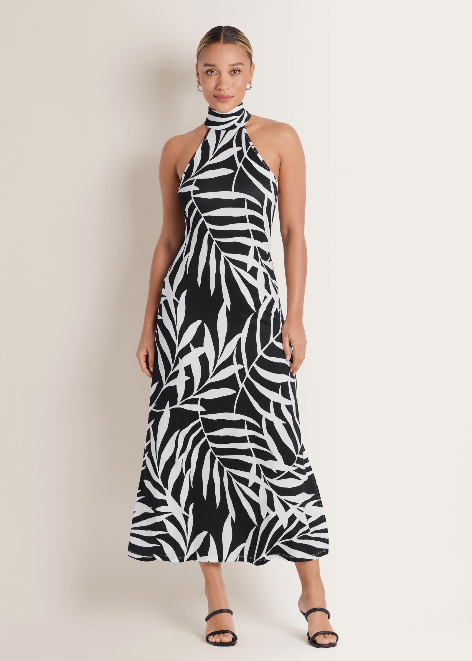 High Neck Midi Dress Bicolor Palm | Venus Featured