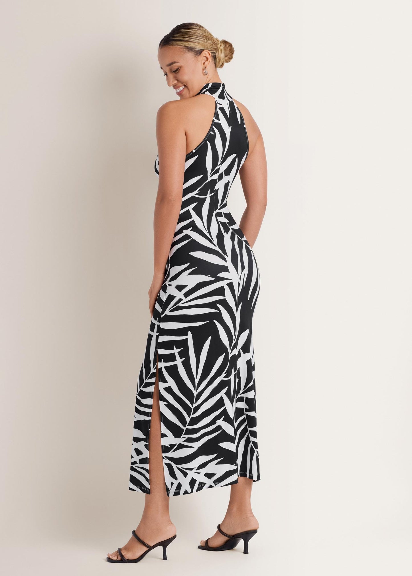 High Neck Midi Dress Bicolor Palm | Venus Featured