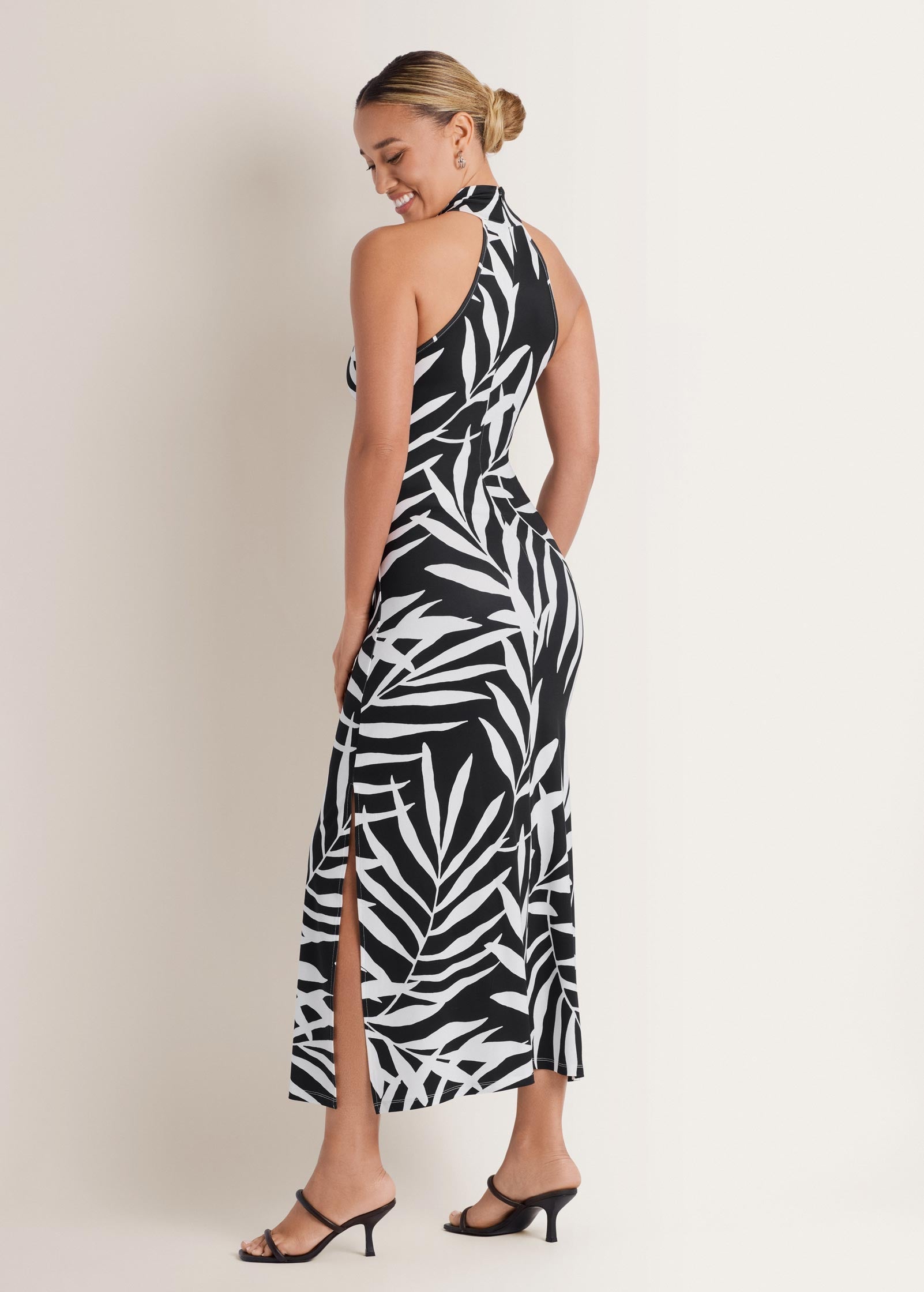 High Neck Midi Dress Bicolor Palm | Venus Featured