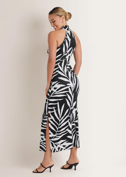 High Neck Midi Dress Bicolor Palm | Venus Featured