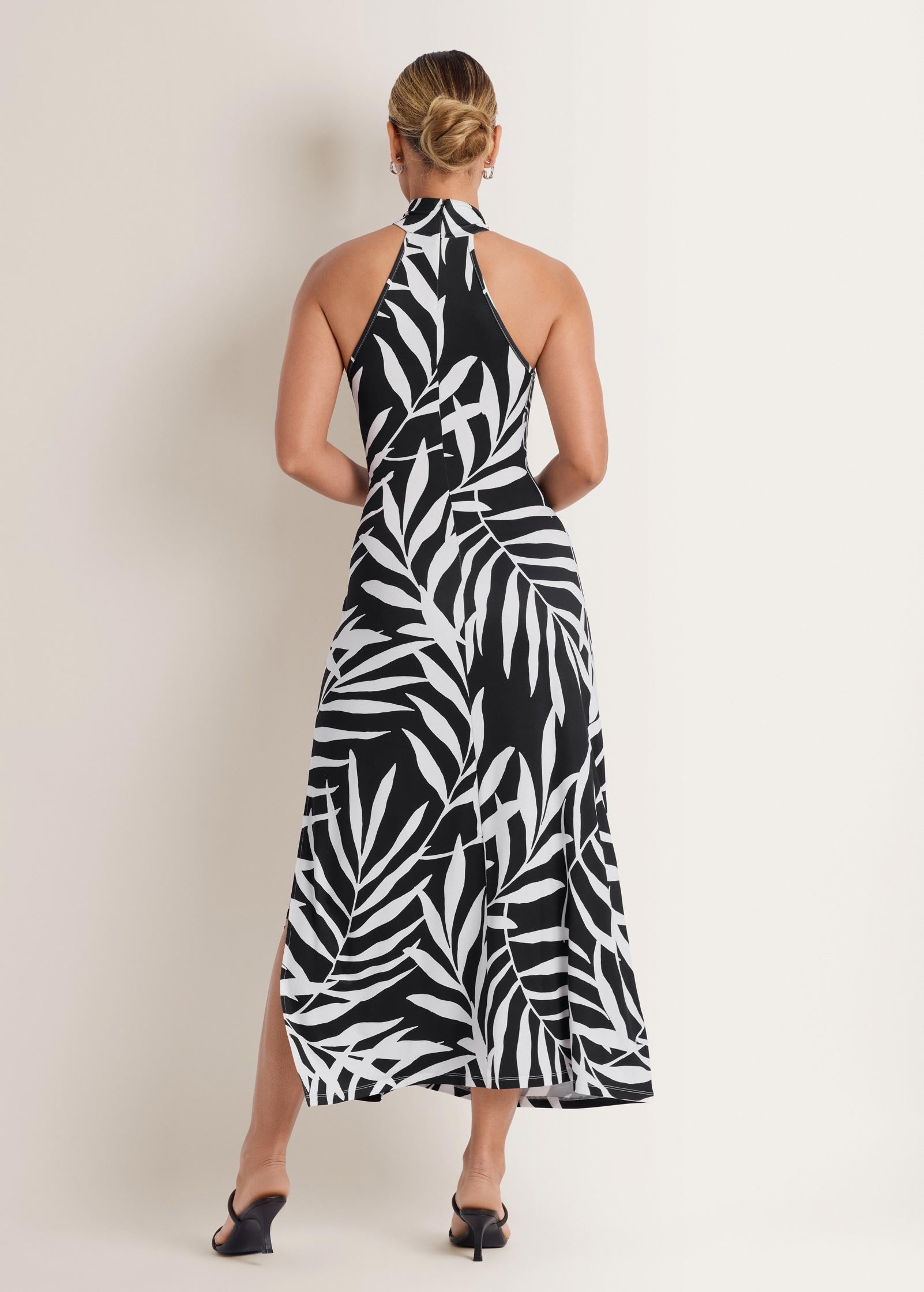 High Neck Midi Dress Bicolor Palm | Venus Featured