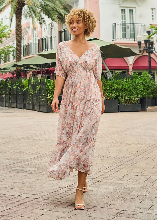 Flutter Sleeve Maxi Dress Coastal Paisley | Venus Popular Choice