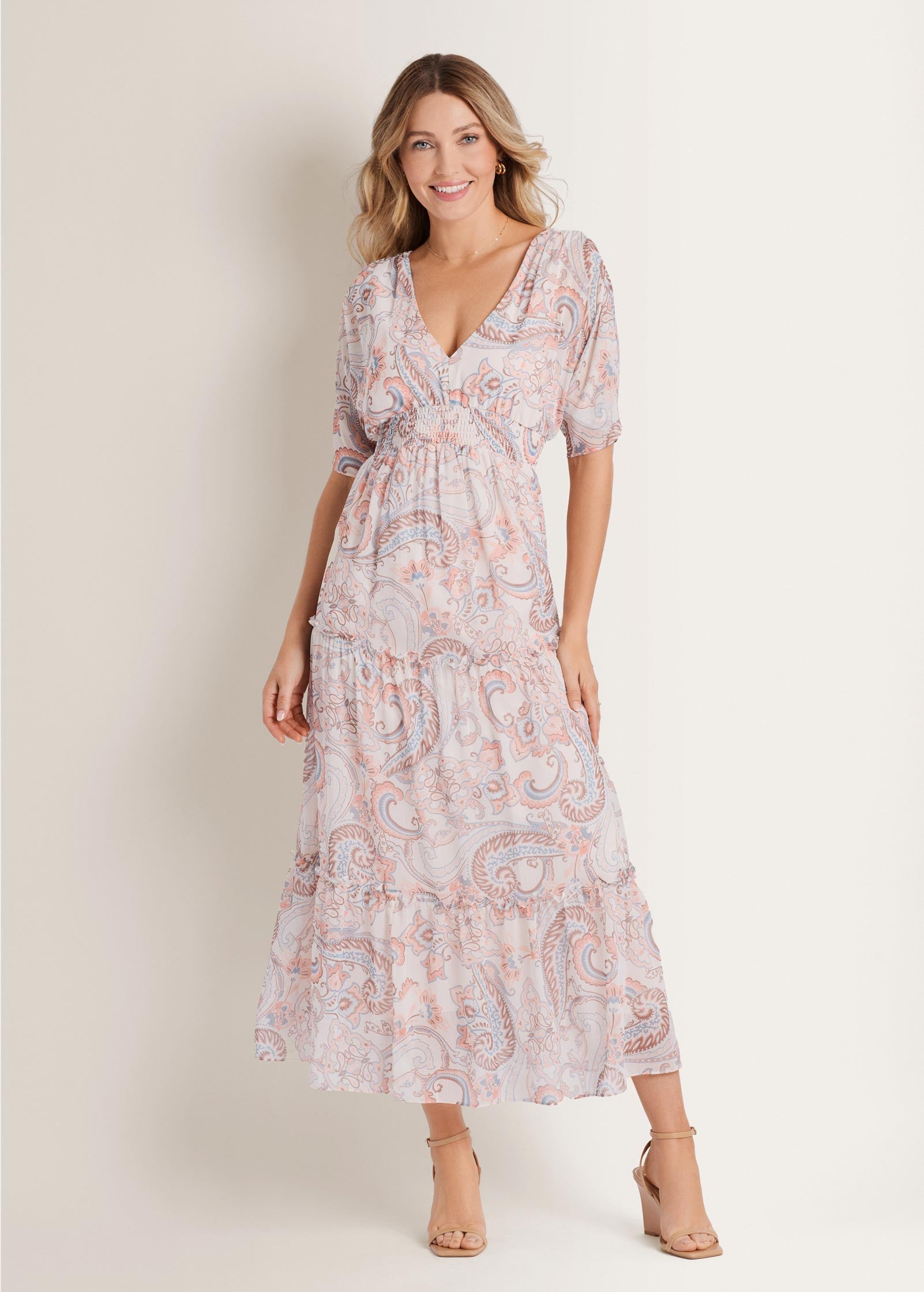 Flutter Sleeve Maxi Dress Coastal Paisley | Venus Popular Choice