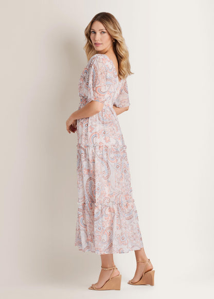 Flutter Sleeve Maxi Dress Coastal Paisley | Venus Popular Choice