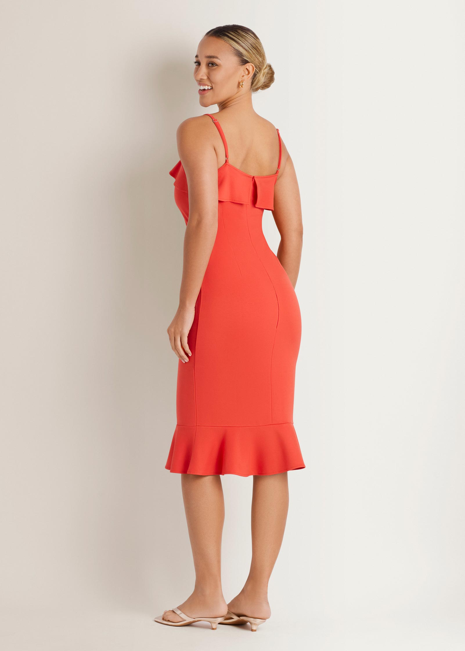 Light Weight Ponte Bow Detail Ruffle Knee Dress Paprika | Venus Customer Favorite