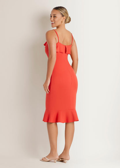 Light Weight Ponte Bow Detail Ruffle Knee Dress Paprika | Venus Customer Favorite
