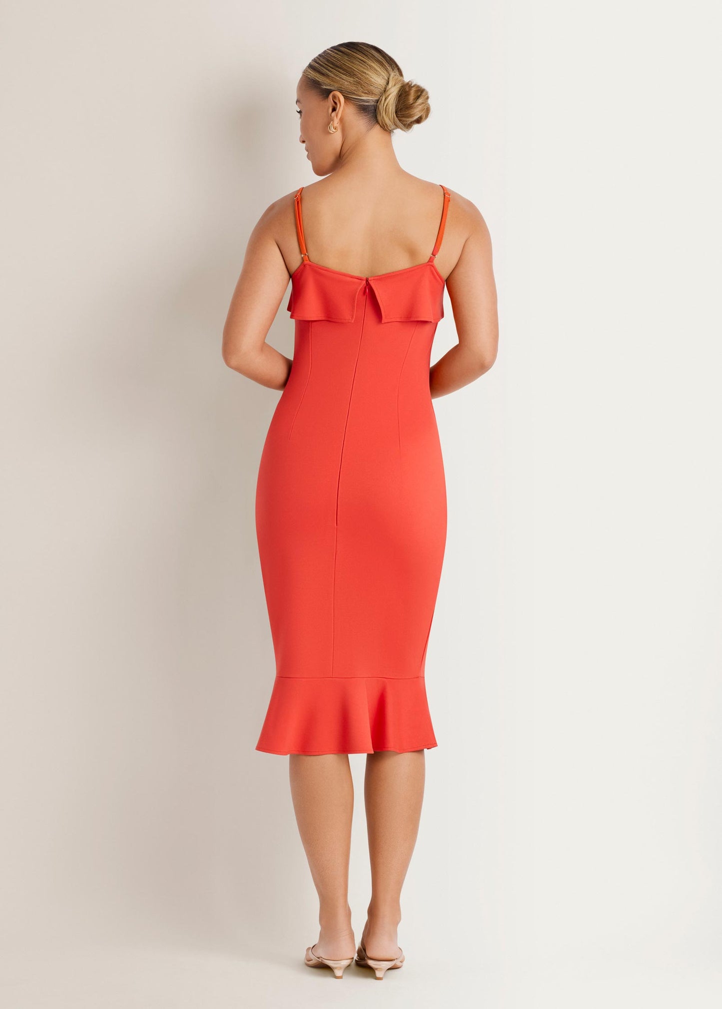 Light Weight Ponte Bow Detail Ruffle Knee Dress Paprika | Venus Customer Favorite