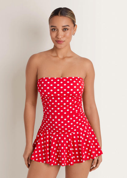 Venice Skirted Swim Dress Red Polka Dot | Venus Special Offer