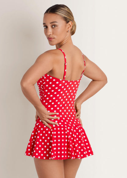 Venice Skirted Swim Dress Red Polka Dot | Venus Special Offer