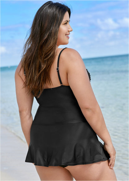 St. Tropez Black Tummy Control Swim Dress | VENUS | Venus Affordable