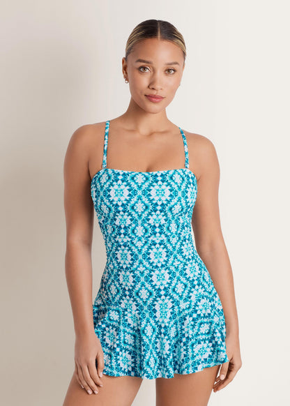 Venice Skirted Swim Dress Shibori Tiles | Venus Best Seller