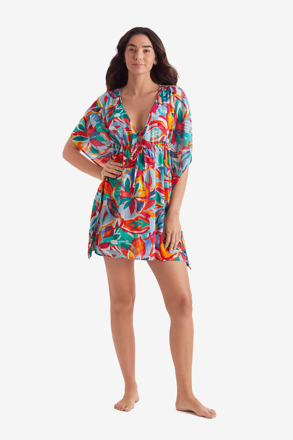 Mimi Flamingo Radiant Floral Dune Mini Caftan | Venus Affordable