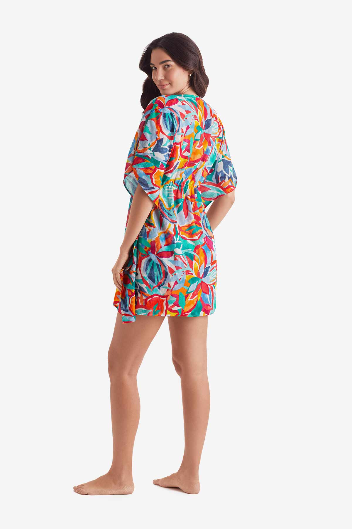 Mimi Flamingo Radiant Floral Dune Mini Caftan | Venus Affordable