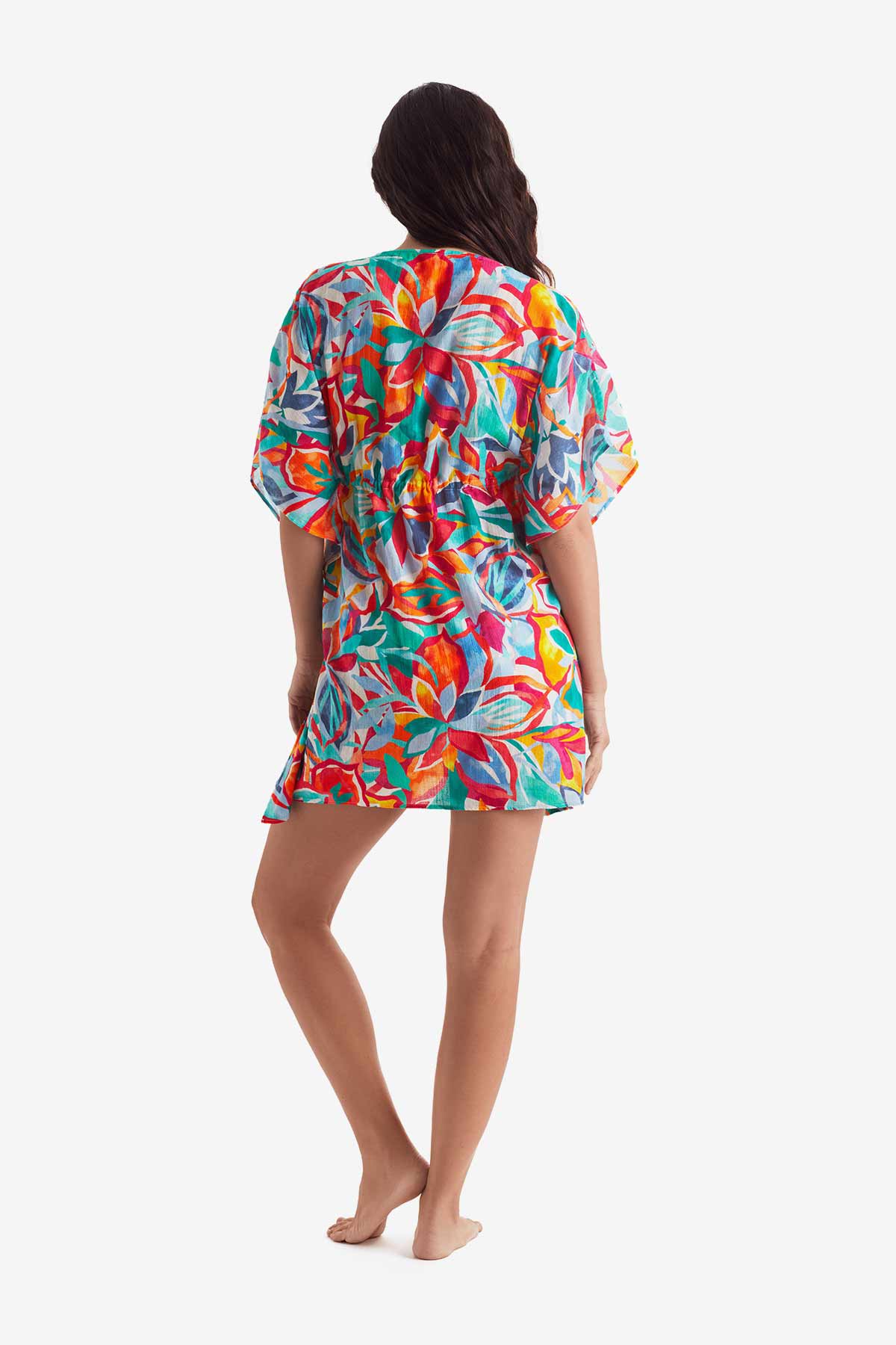 Mimi Flamingo Radiant Floral Dune Mini Caftan | Venus Affordable