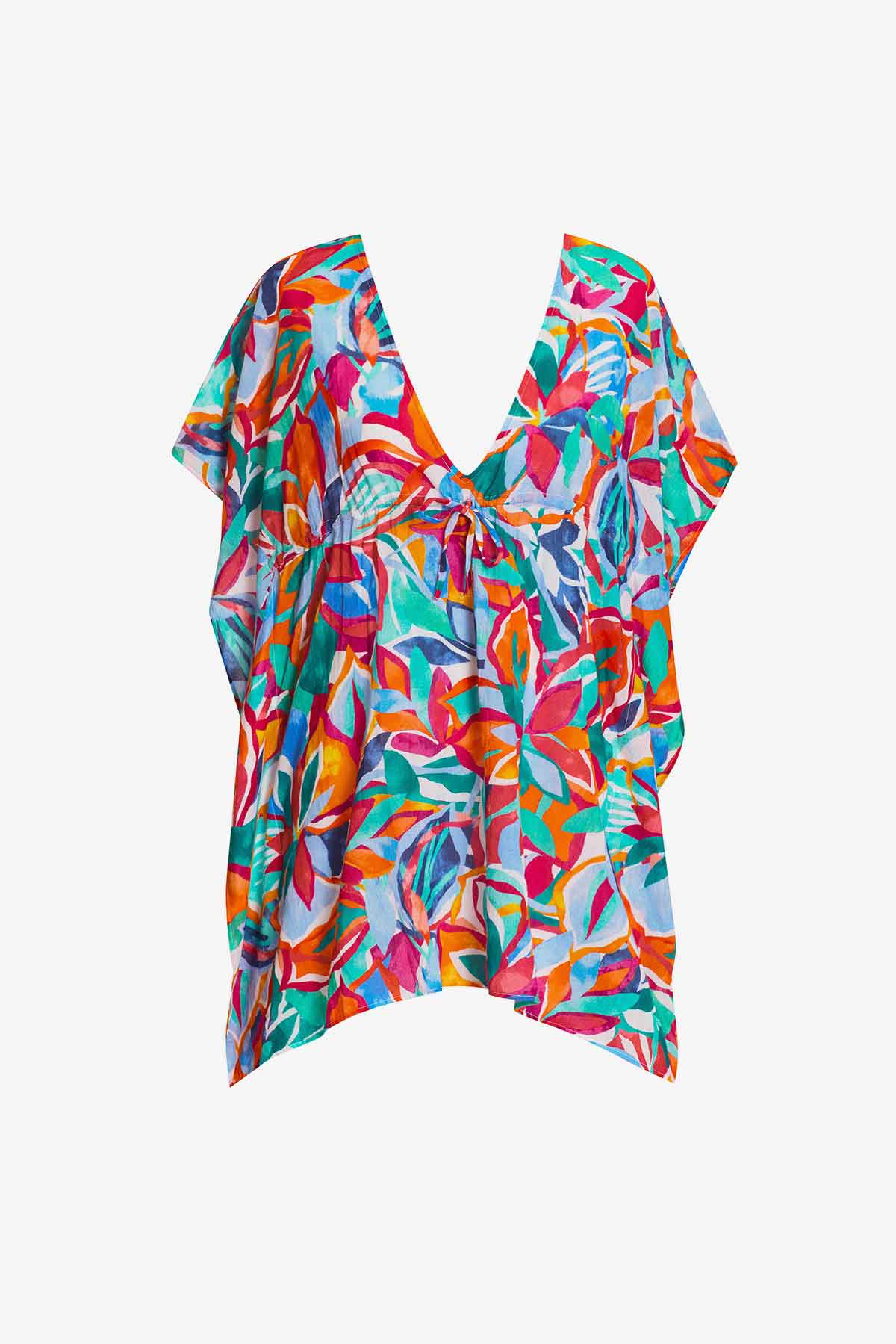 Mimi Flamingo Radiant Floral Dune Mini Caftan | Venus Affordable