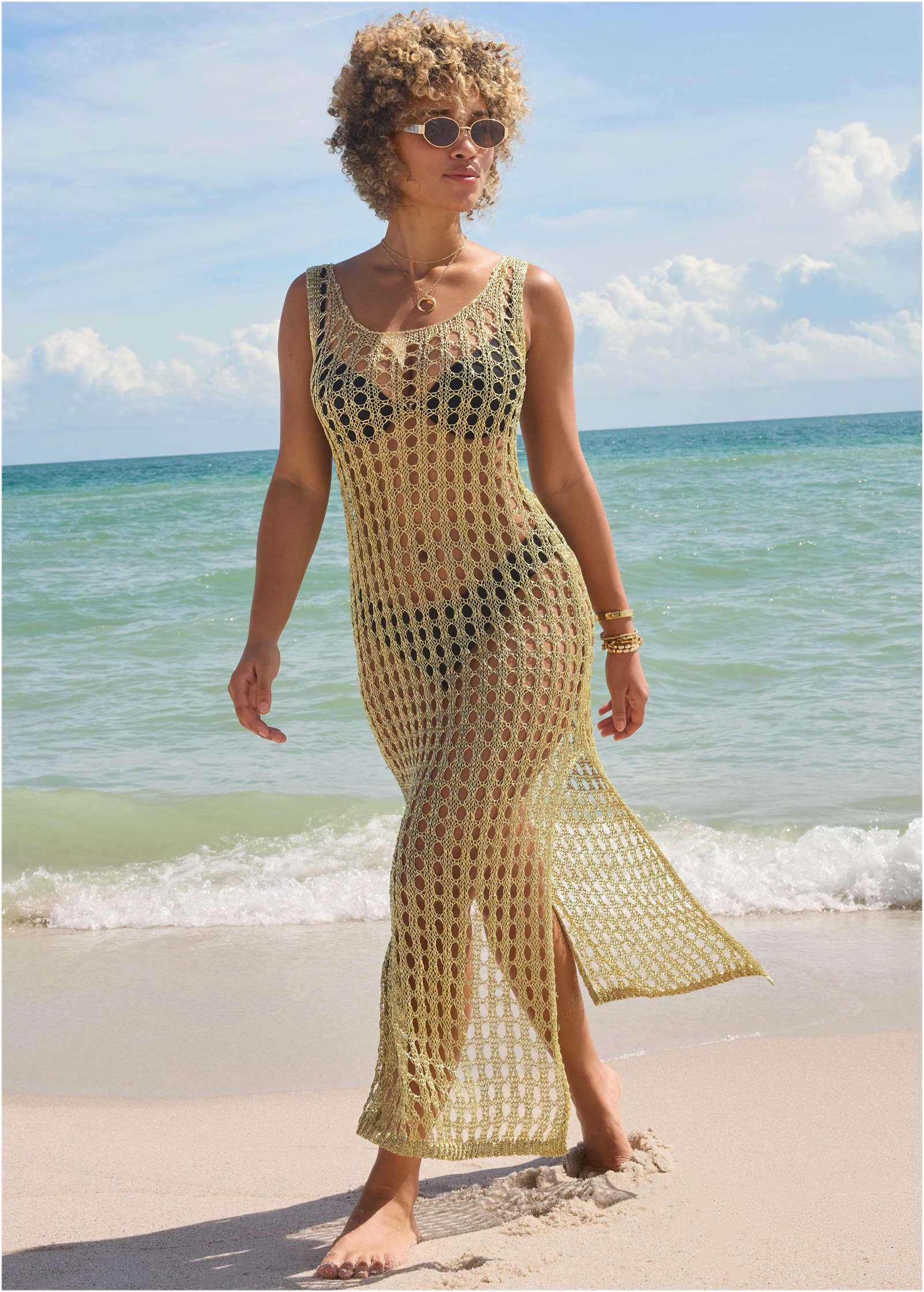 Metallic Gold Crochet Swim Cover Up | Fashion | Venus Featured