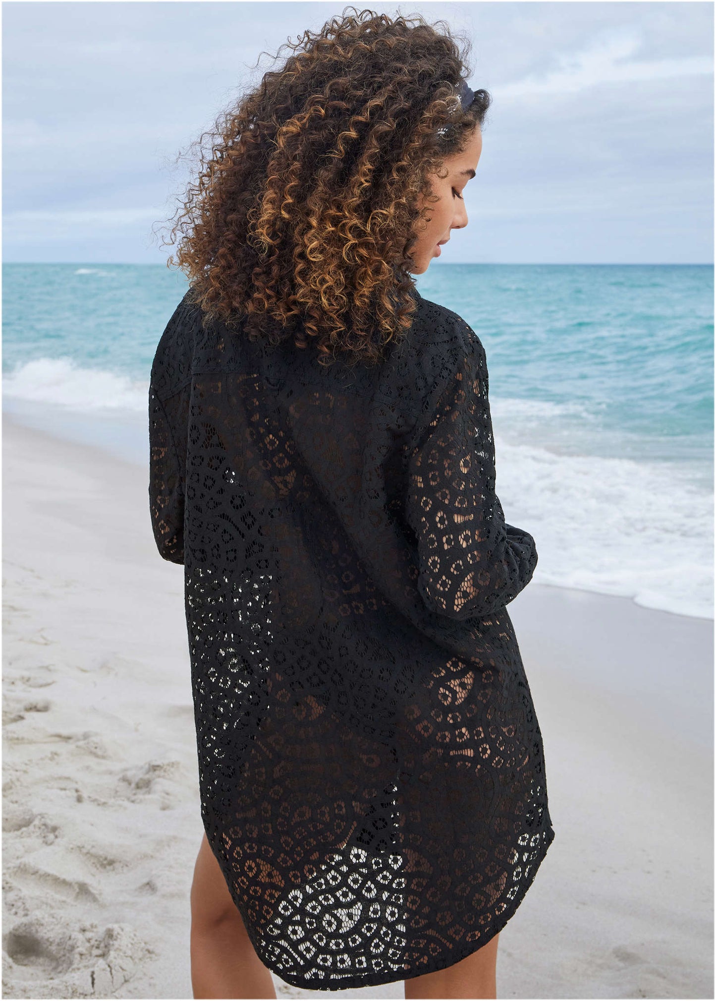 Lace Cover-Up Button Down - Jet Black | Venus Featured