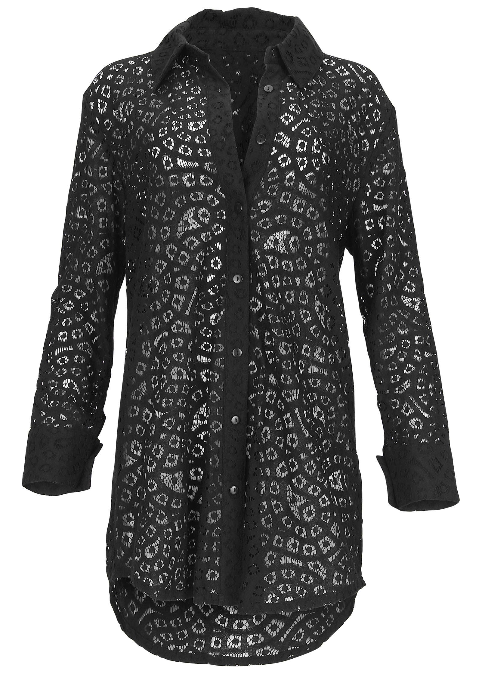 Lace Cover-Up Button Down - Jet Black | Venus Featured