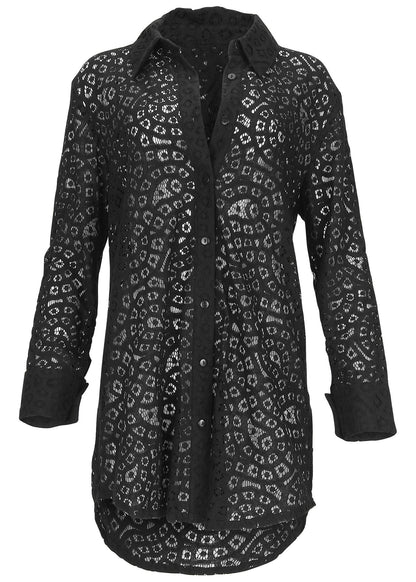 Lace Cover-Up Button Down - Jet Black | Venus Featured