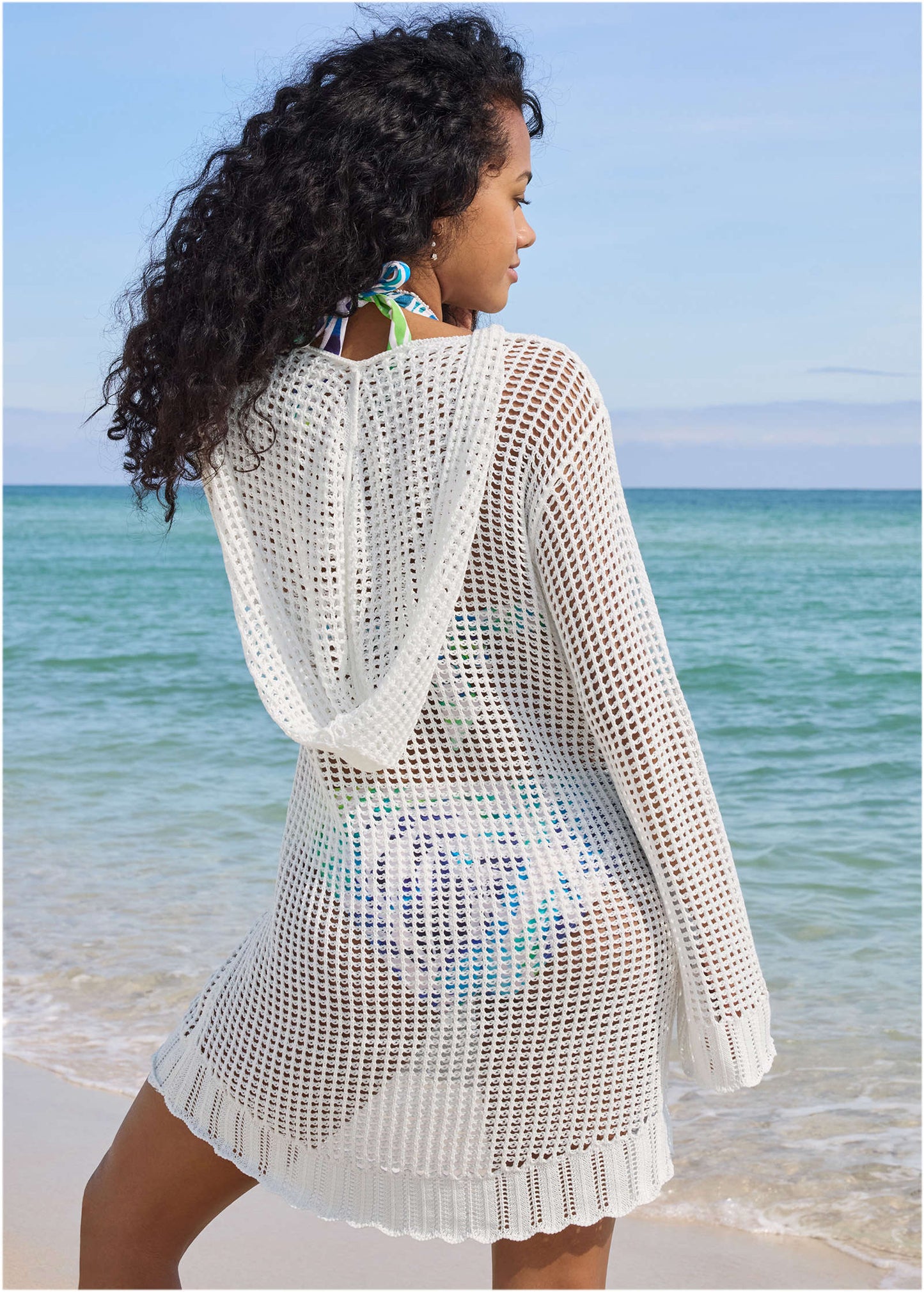 Open Stitch Hooded Coverup - White | Venus Affordable