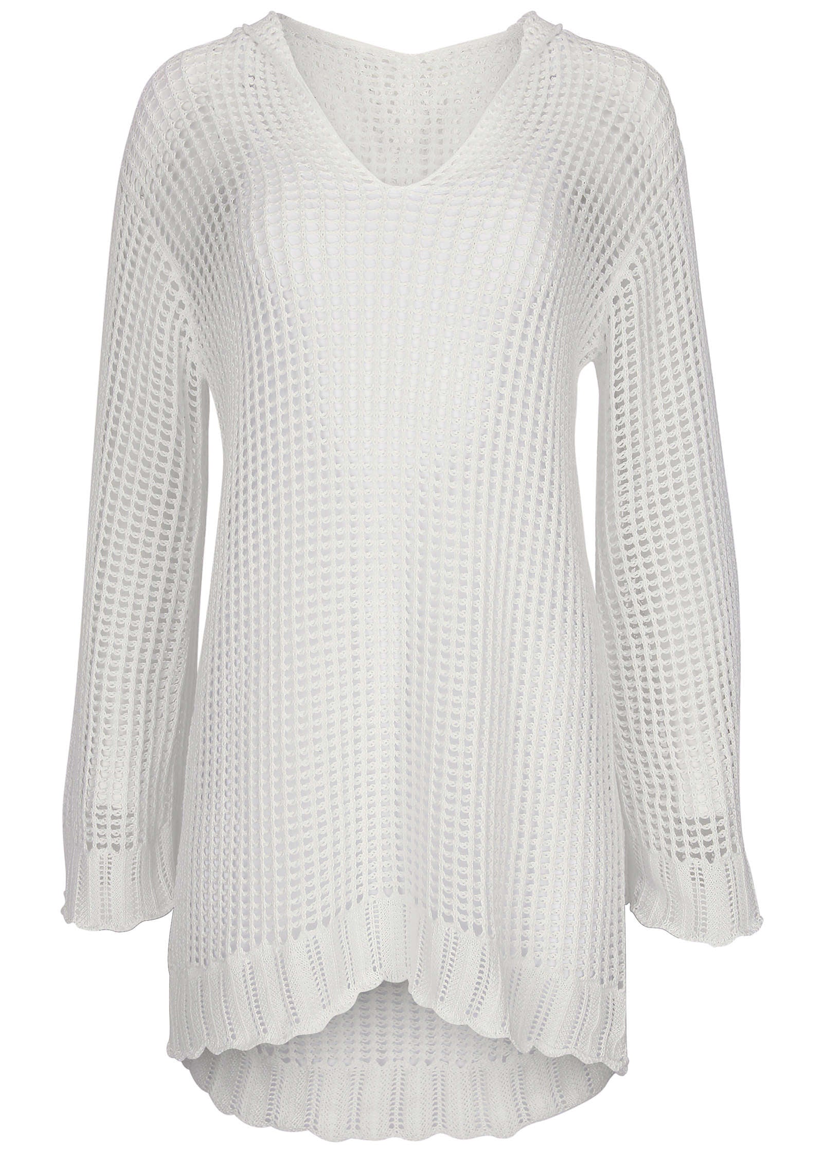 Open Stitch Hooded Coverup - White | Venus Affordable
