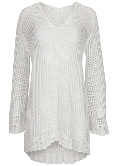Open Stitch Hooded Coverup - White | Venus Affordable