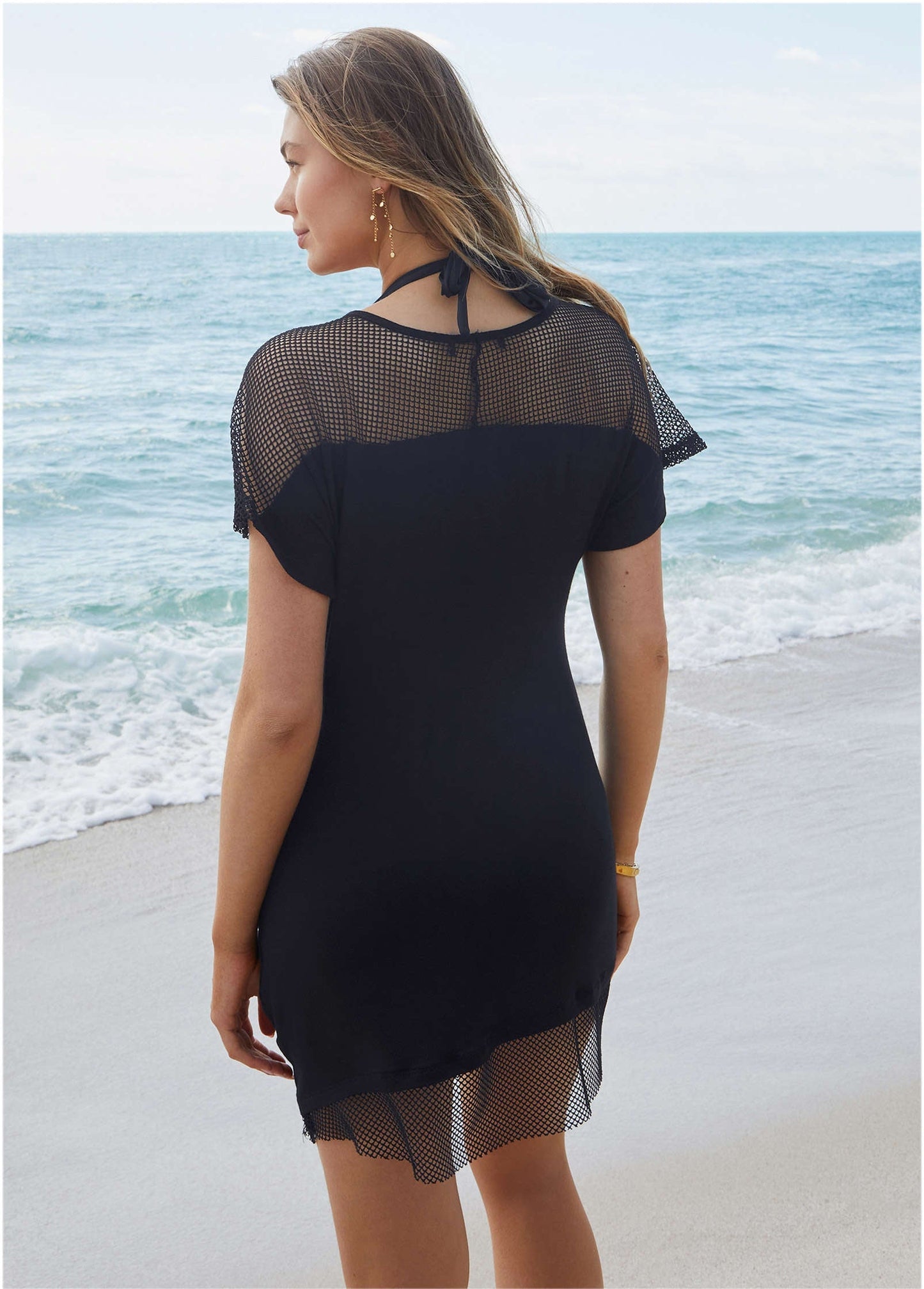Mesh Trimmed Cover-Up Dress - Black | Venus Best Seller
